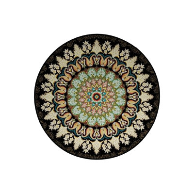 Black Green Antique Pattern Detailed Woven Base Modern Decorative Carpet