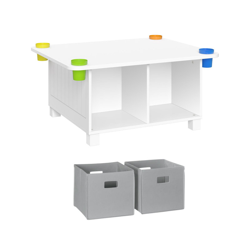 Bureau pour enfants RiverRidge et table d'activités artistiques avec 4 casiers de rangement et 4 tasses de rangement amovibles - blanc avec 2 bacs en tissu gris