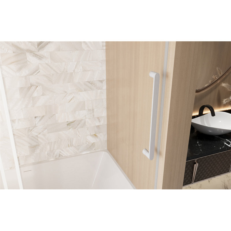 Frameless Single Sliding Shower Door  56-60 "W X 60" H, 1/4 "(6 Mm) Clear Tempered Glass, Explosion Proof Film, Stainless Steel Handle  Square Tube Track
