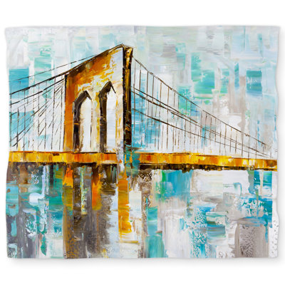 Modern Orange Places Brooklyn Bridge King Duvet Cover | White Back
