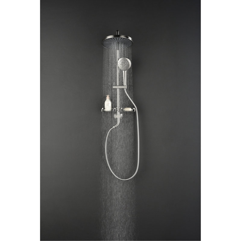 Shower Compilation Incorporating 10" Natural Rain Showerhead, 4 Hand Shower, Adjustable Slide Bar And Soap Dish In Brushed Nickel Showerhead Installation With Bar, Bathroom