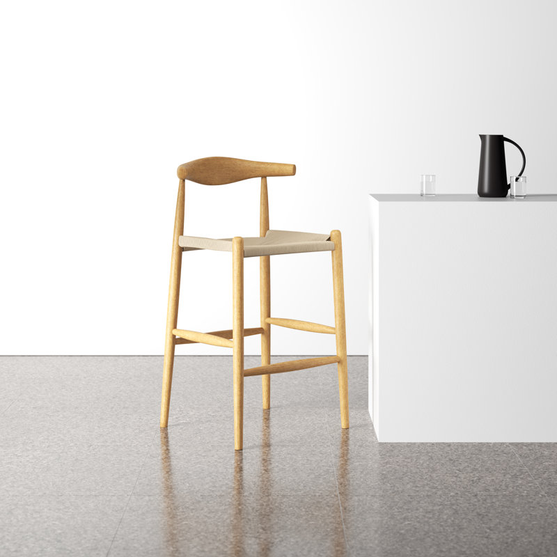 Ardo Solid Wood Bar & Counter Stool, Natural Paper Cord/Natural American Ash Wood, Bar Stool (28.5" Seat Height)
