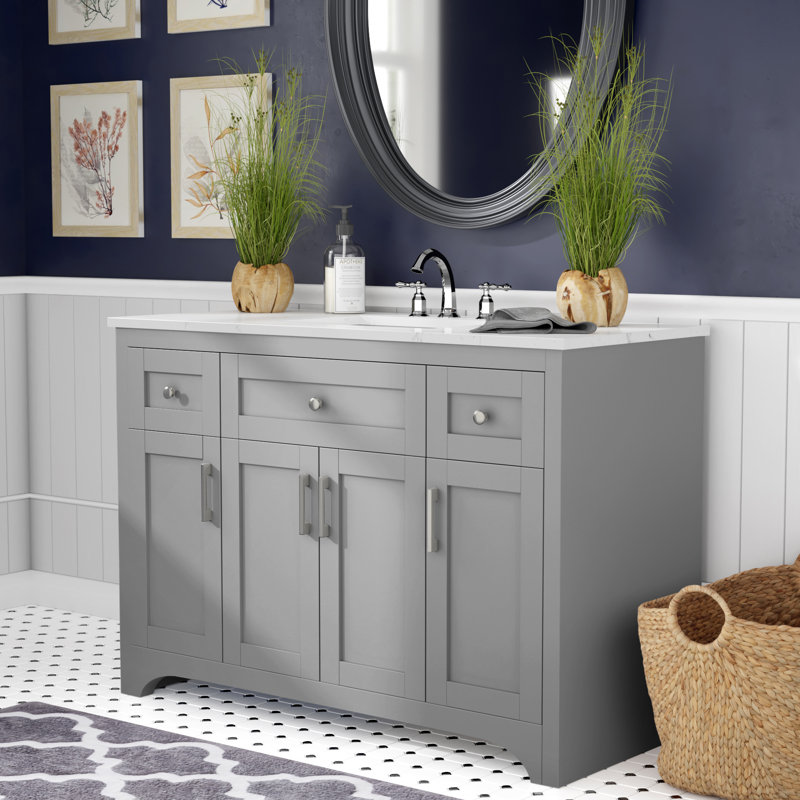 Moore 48'' Single Bathroom Vanity with Engineered Marble Top, Gray