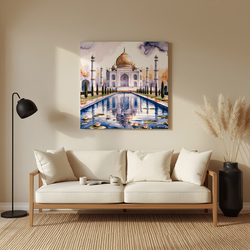 Art mural en métal beige avec villes Agra en Inde, H 144 po x l 144 po x P 0,05 po