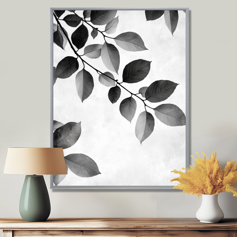 Glenwood - feuilles noires et blanches - brise douce I - feuilles, impressions encadrées, H 32 po x l 24 po, Argent argent