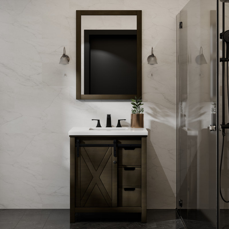 Meuble-lavabo simple l 30 po x P 22 po et miroir 28 po Marsyas, Brun rustique