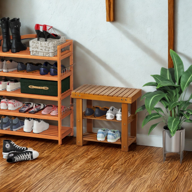 2 Tier Small Wooden Shoe Storage Bench Entryway