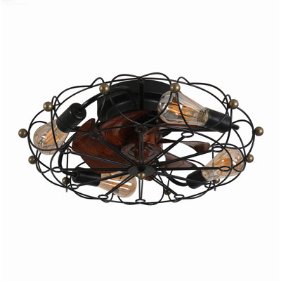 Ventilateur de plafond rustique industriel en cage avec lumières réversible 6 vitesses télécommande blanche