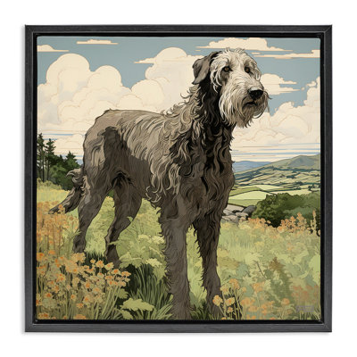"Countryside Landscape Dog", art mural sur toile flottante noire par Roozbeh Bahramali