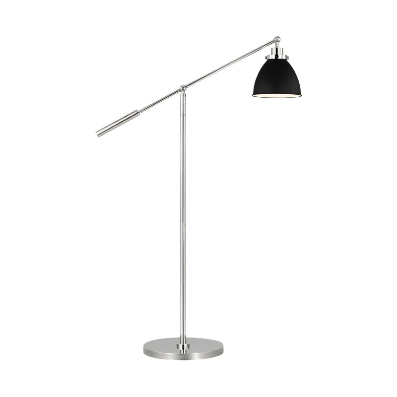 Walter 46'' Task Floor Lamp with Outlet, Polished Nickel, Midnight Black