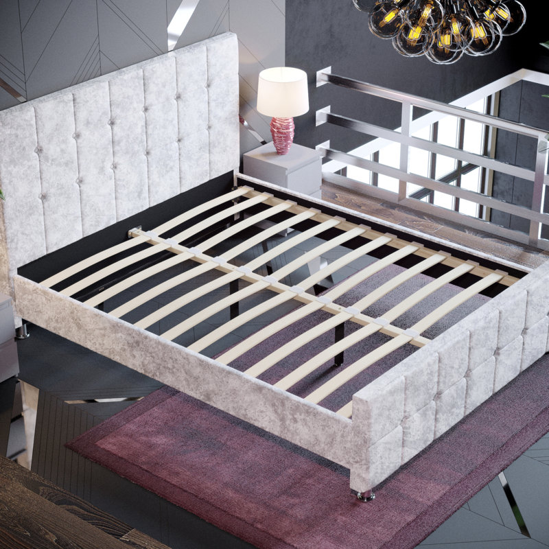 Raul Upholstered Bed Frame, UKFR Certified, Kingsize (5')	, Crushed Velvet Silver