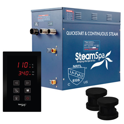 Steamspa Oasis Series 12 KW Quickstart Stainless Steel Acu-Steam Bath Generator Package - Matte Black Finish