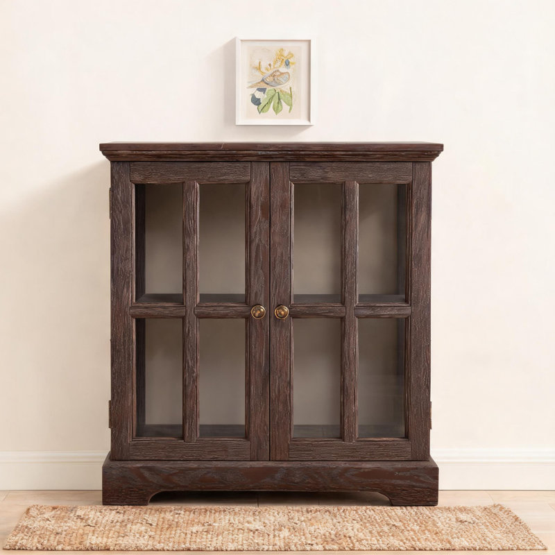 Vitrine rétro en panneau de fibres à densité moyenne et verre DEL, bibliothèque de rangement à treillis réglable pour décoration intérieure, finition cerisier