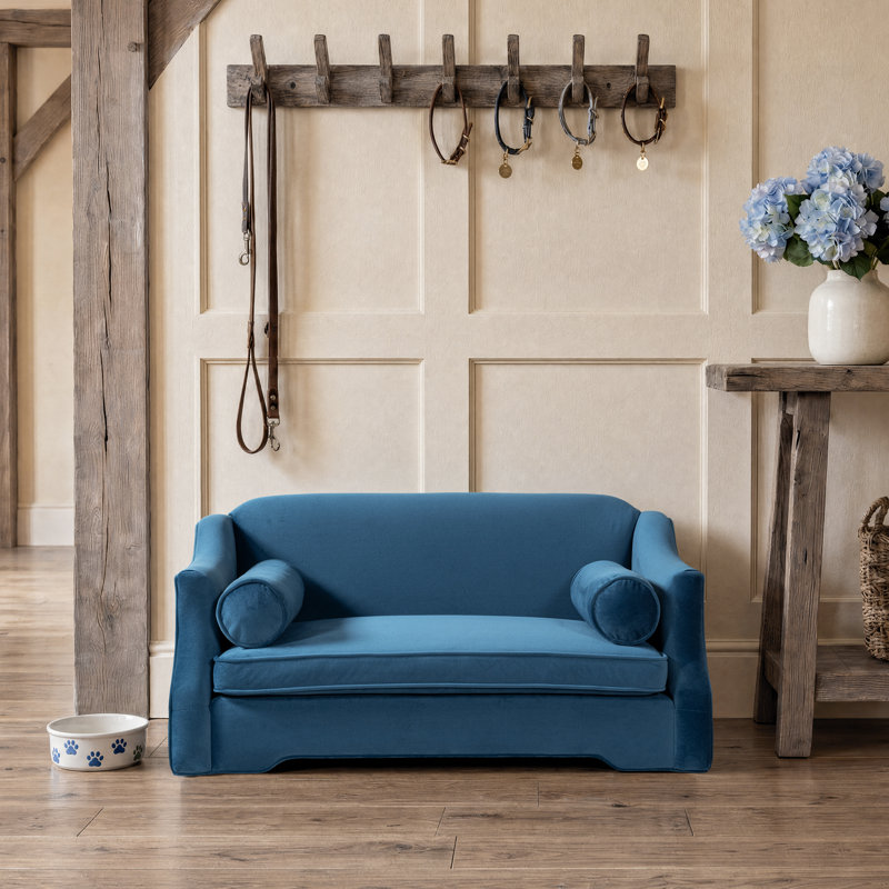 Canapé-lit pour chien 35,5 po Paloma, moyen, velours bleu sarcelle satiné, Bleu