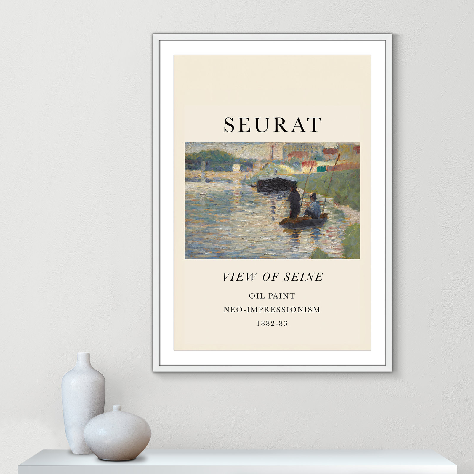 View Of Seine by Georges Seurat, Yes, 41.5" H x 29.5" W x 1.25" D, White Single Picture Frame
