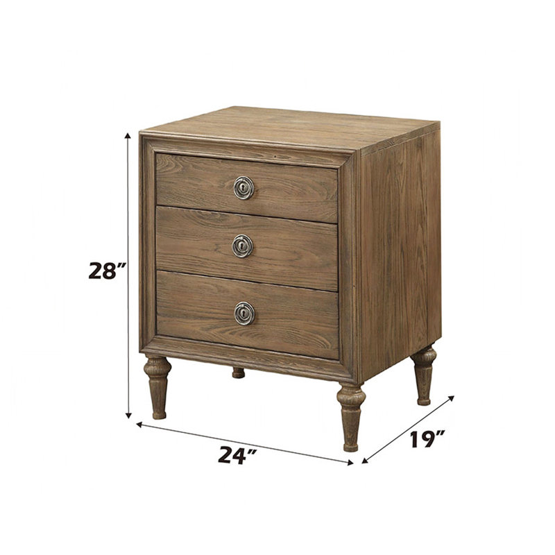 Table de chevet 3 tiroirs pour chambre à coucher en chêne récupéré, table de chevet 3