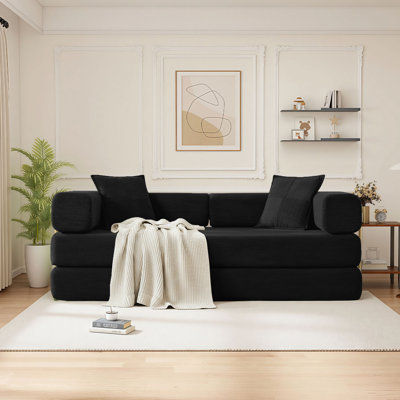 79"W Modular Corduroy Sofa Bed with Adjustable Layout and No-Assembly Design by Mercer41