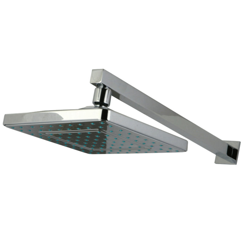 Pomme de douche carrée en ABS avec bras de douche 15 3/4 po Kingston, Chrome poli