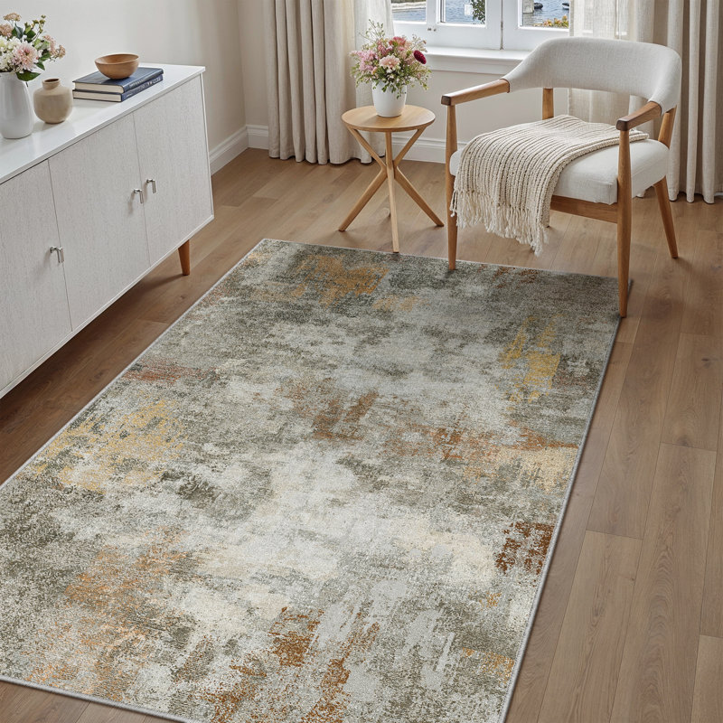 Tapis Miro abstrait moderne, lavable à la machine avec envers antidérapant, Rectangulaire 3 pi x 5 pi
