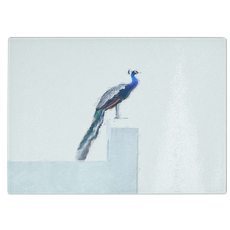 Tempered Glass Peacock Chopping Board, 28.5 cm W x 20 cm L