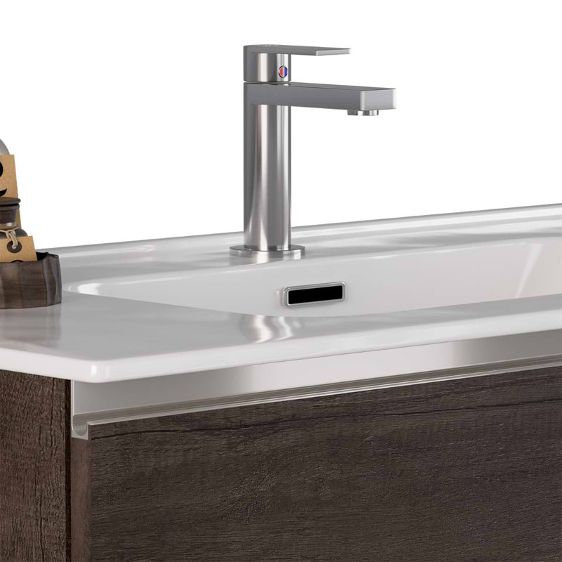 Duo 24" Single Vanity With Integrated Ceramic Top, Weathered Oak, White, 24"