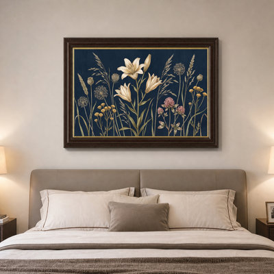 Art botanique sur toile bleu marine