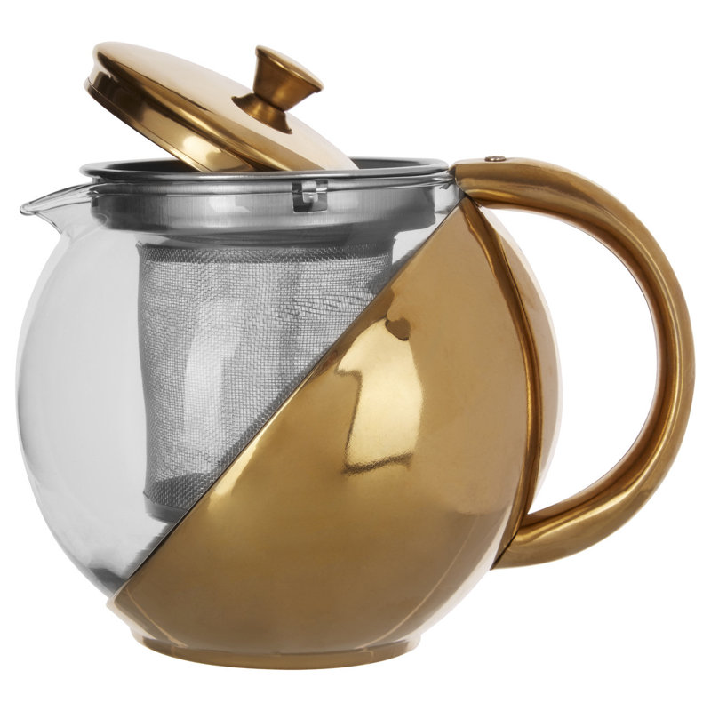 Symple Stuff Hraztan 650ml Glass No Pattern Teapot, Gold