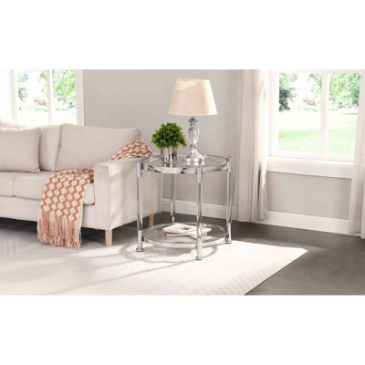 Table de bout contemporaine en acrylique W82153571, table d'appoint avec plateau en verre trempé, table de bout chromée / argentée pour le salon et la chambre à coucher