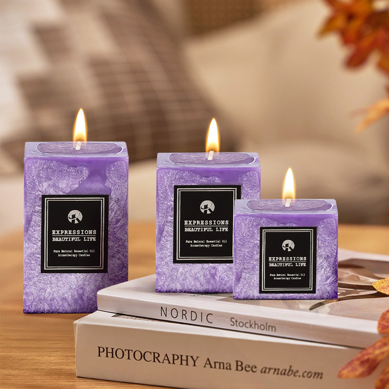 Plant / Floral Scented Pillar Candle, Purple