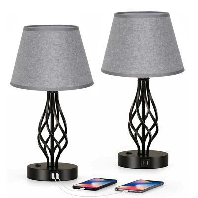 Lampe de table USB en métal avec prise CA