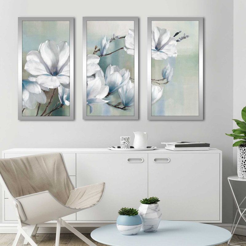 «Spring Magnolias» par Rogier Daniels - 3 pièces encadrées, H 33,5 po x l 52,5 po x P 1 po