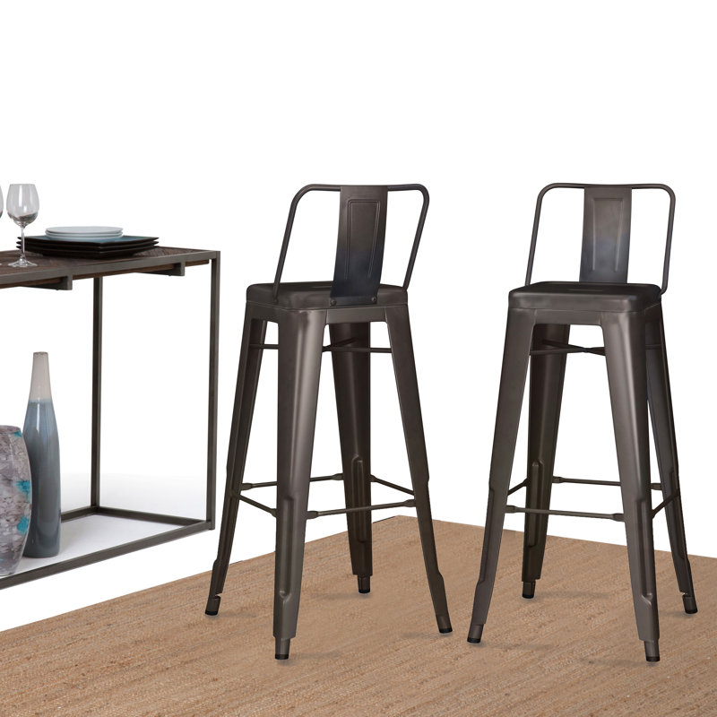 30" Metal Bar Stool (Set Of 2), Gray Brown