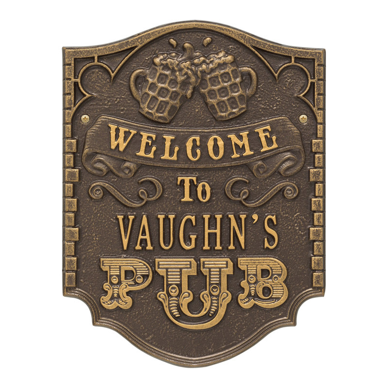 Pub Welcome 4-Line Wall Décor, Yes, Bronze Gold