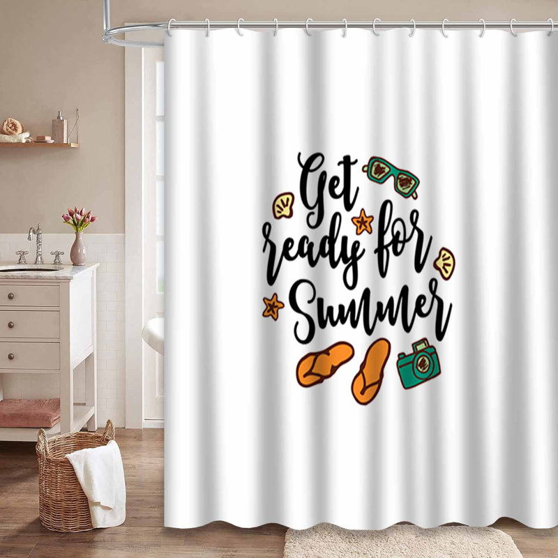 Rideau de douche Summer Doodle bleu avec 12 crochets?, L 72 po x l 72 po