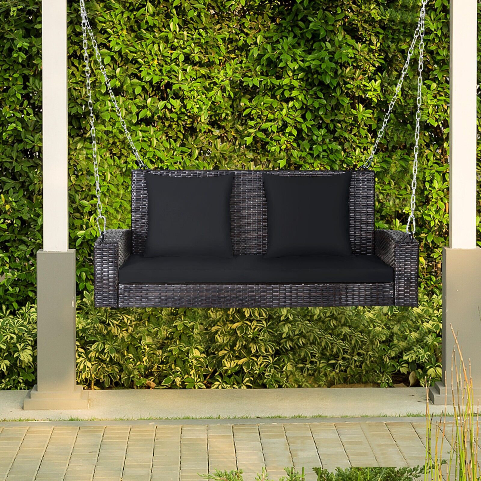 ClassicLiving 2-Seat Patio Rattan Porch Swing Loveseat Outdoor - Main Image