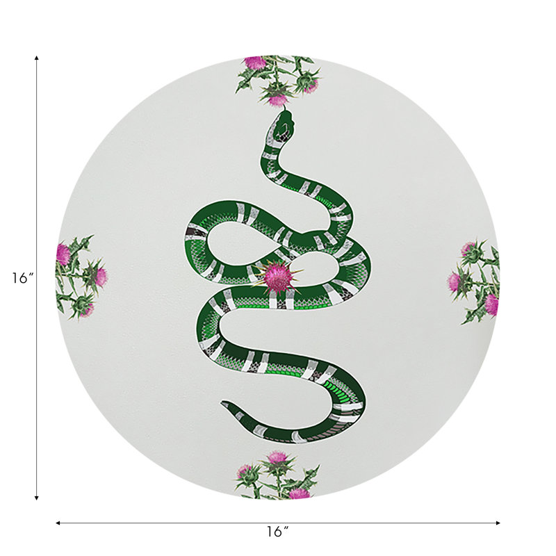 Thistle And Snake Vegan Leather Round Pebble Placemat, Pink White