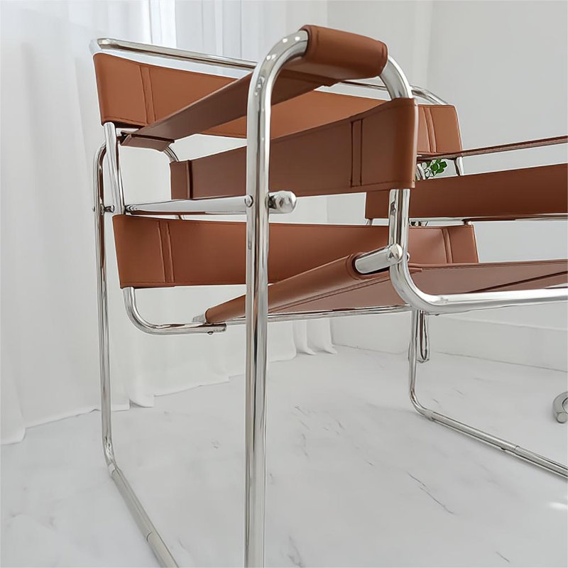 Danta Saddle Leather and Artificial Leather Accent Chair with Stainless Steel Frame, Amber Saddle Leather