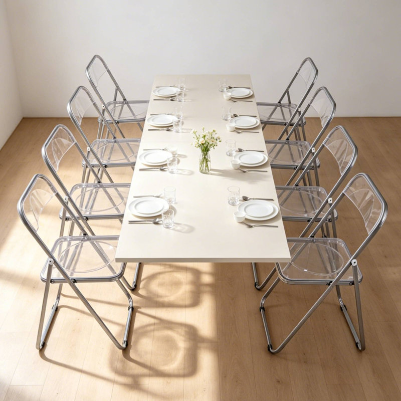Ensemble de 8 chaises pliantes en acrylique transparent, chaises de salle à manger pliables transparentes modernes