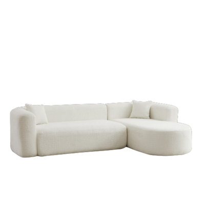 109.4" Beige Chenille L-Shaped Modular Sectional Sofa, Right Chaise & Curved Back, 2 Pillows