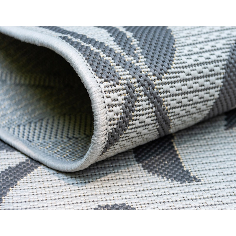 Outdoor Veranda Area Rug Gray Scroll Color, Rectangle 7' x 10'