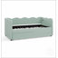 Lit de jour en vichy douillet avec couchette, port USB et conception adorable en forme de vague, aucun sommier nécessaire, tissu en lin-121317065