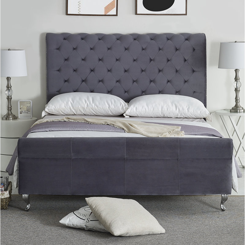Manaf Upholstered Standard Bed, Gray, Queen