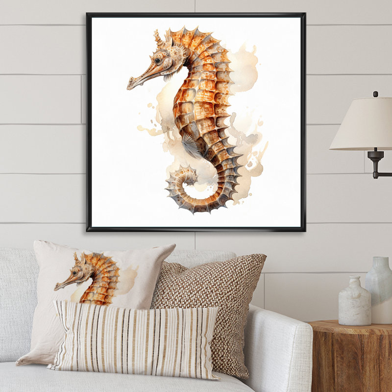 Corail hippocampe II - animaux, art mural sur toile, H 16 po x l 16 po, Cadre flottant noir