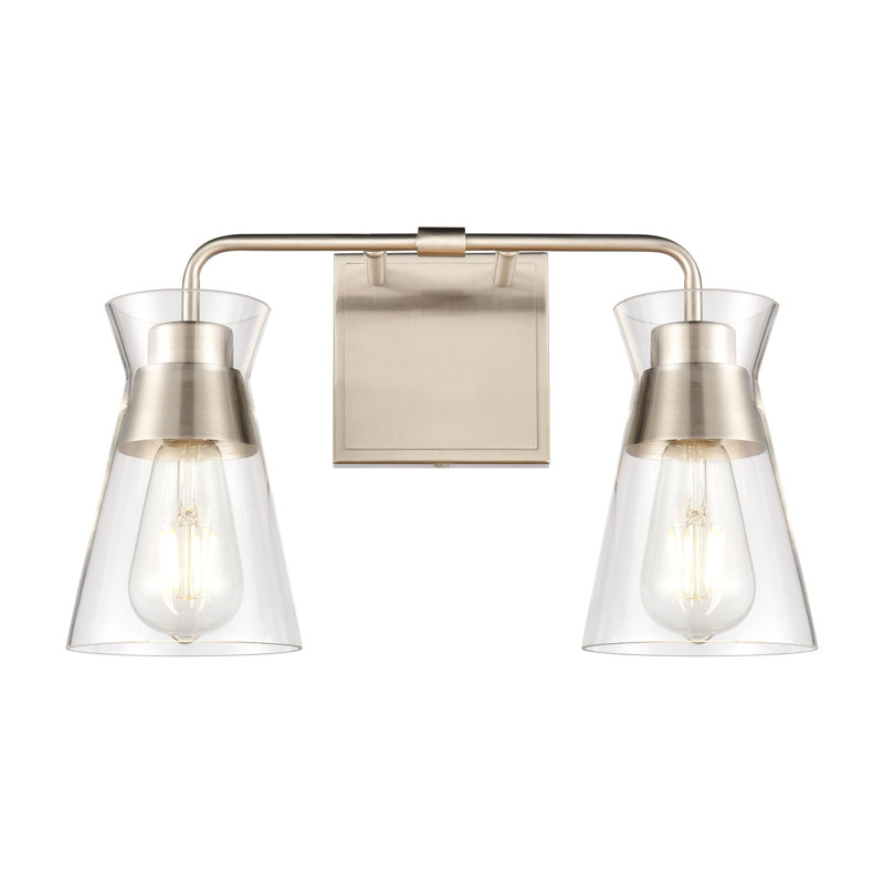 Satin Nickel 2-Light Vanity Fixture with Clear Glass Shades