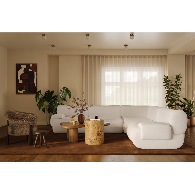 Zenith Cream Upcycled Fabric Modular L-sectional, Cream Polyester Blend