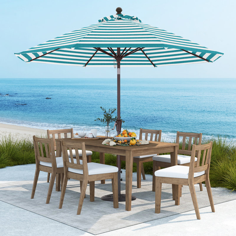 Parasol de patio en oléfine 9 pi 9 pi, Turquoise / rayures blanches