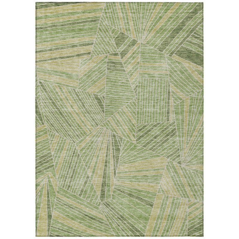 Tapis d'intérieur / extérieur géométrique lavable vert et olive 3 pi x 5 pi HomeRoots