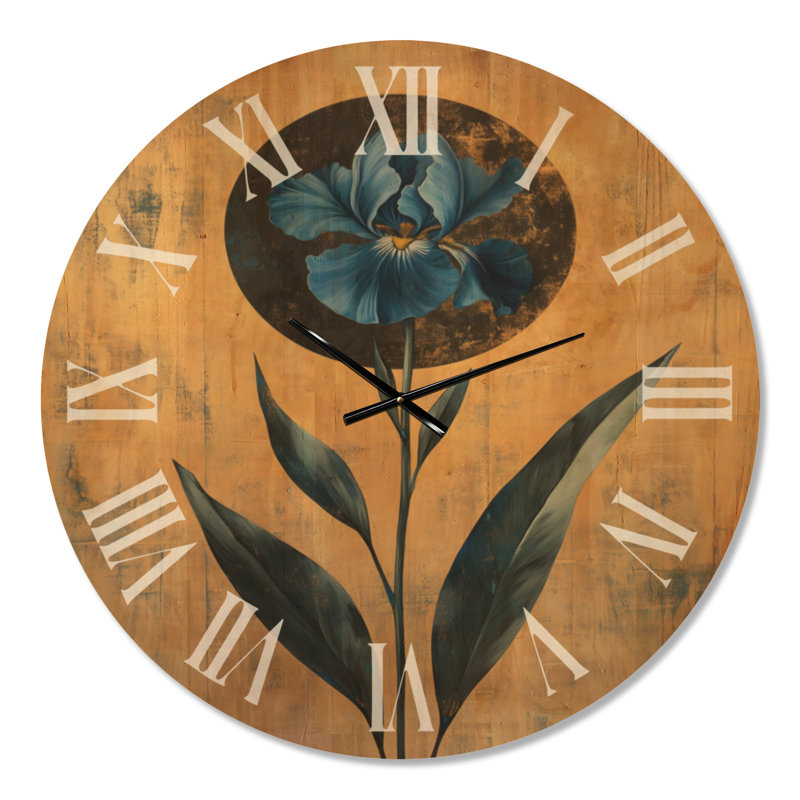 Regal Blue Iris I - Horloge murale surdimensionnée glamour, imprimée sur bois, Extra Large