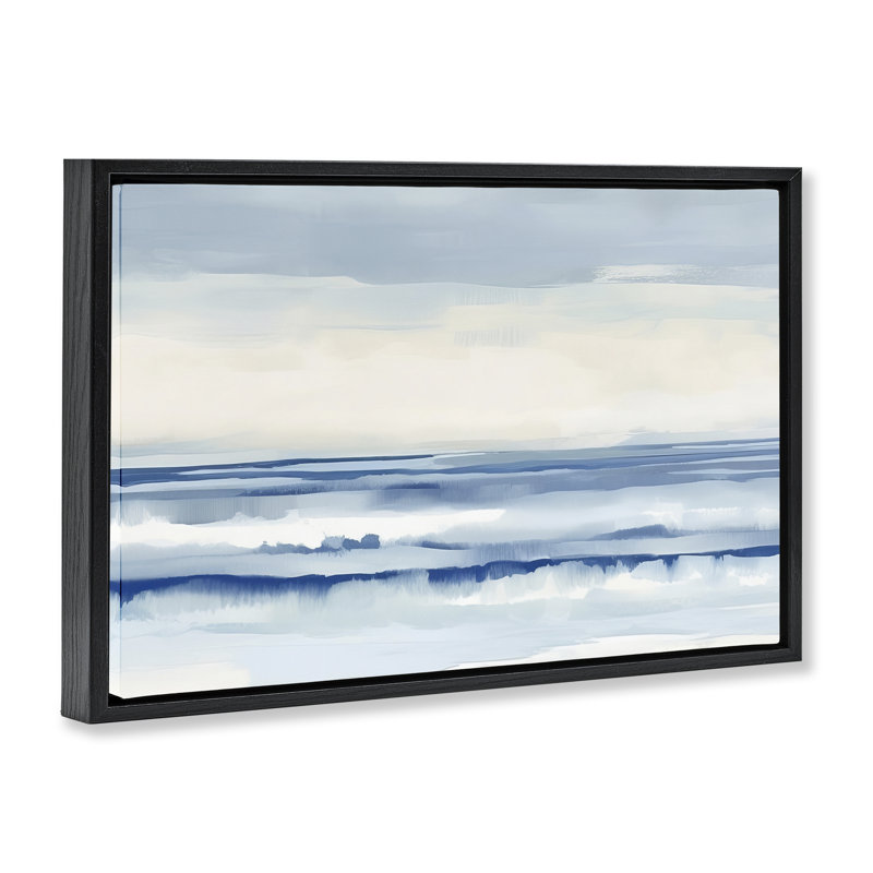 Toile flottante abstraite encadrée avec vagues de plage par Irena Orlov, H 17 po x l 25 po, Cadre flottant noir de jais