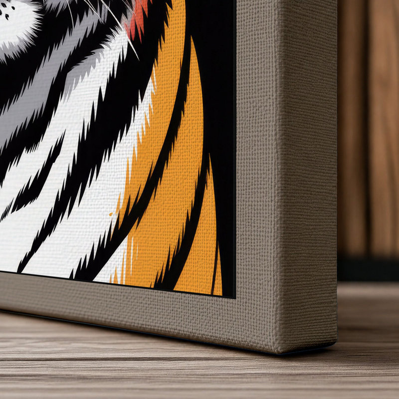 Tiger's Intense Gaze Modern - Wrapped Canvas, 24x16 - 61.0 x 40.6 cm, Taupe Border